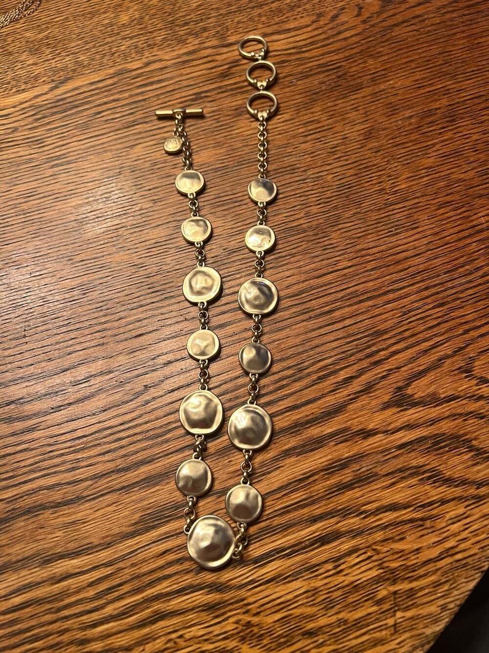 Jones New York JNY Gold-Tone Hammered Disc Station Toggle Necklace